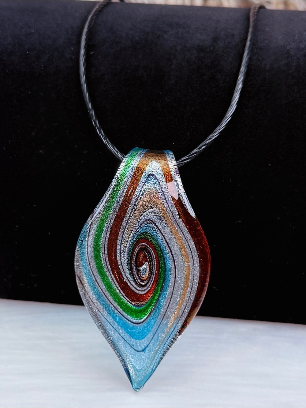 Artisan Fused Art Glass Pendant Necklace Multicolor Murano Style 18"